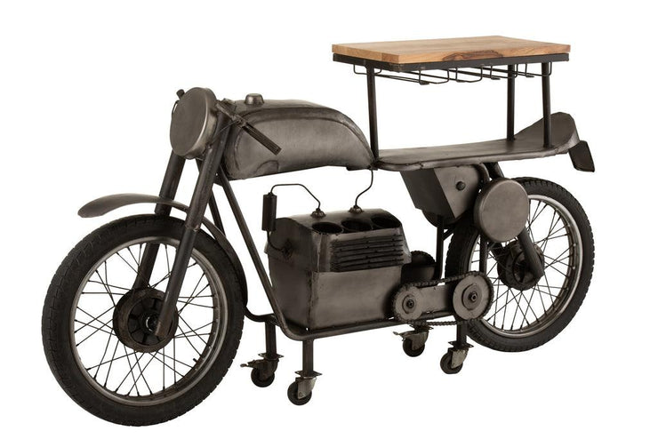 Bar Motorfiets 12 Glazen 6 Flessen Metaal/Mangohout Donkergrijs/Natuur - Florismoo Essentials & Mobility