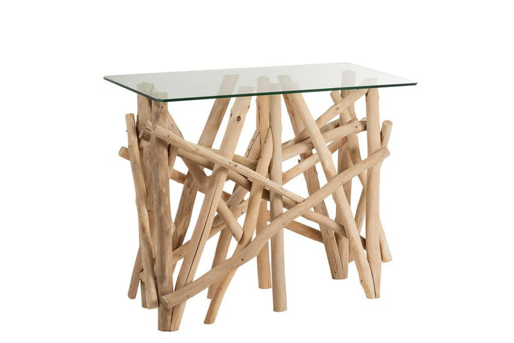 Console Rechthoek Tak Hout/Glas Natuurlijk - Florismoo