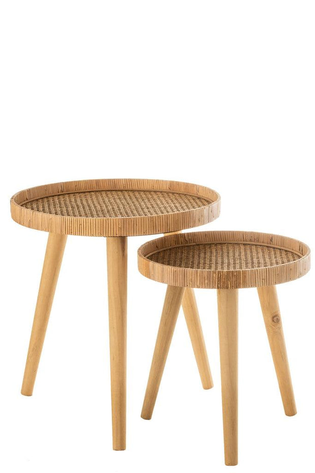 Set van 2 ronde Sidetables Driepoot Rotan Naturel - Florismoo Essentials & Mobility