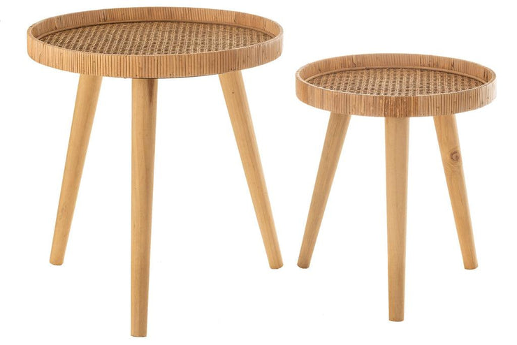 Set van 2 ronde Sidetables Driepoot Rotan Naturel - Florismoo Essentials & Mobility