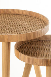 Set van 2 ronde Sidetables Driepoot Rotan Naturel - Florismoo Essentials & Mobility