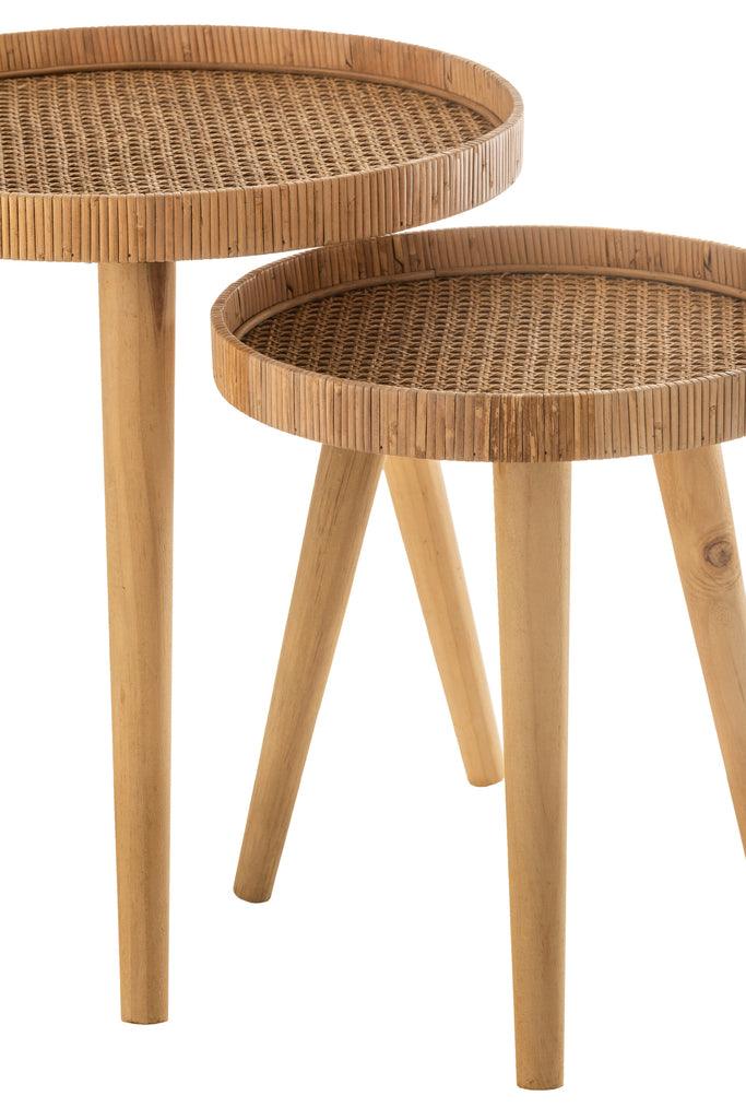 Set van 2 ronde Sidetables Driepoot Rotan Naturel - Florismoo Essentials & Mobility