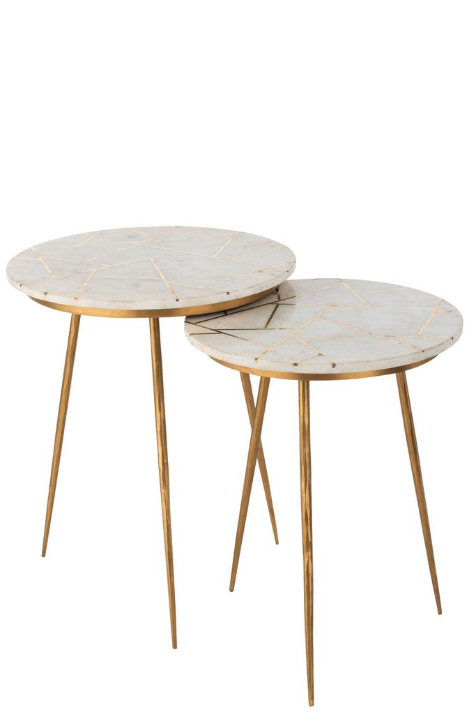 Set van twee sidetables Marmer/Ijzer Goud/Wit - Florismoo