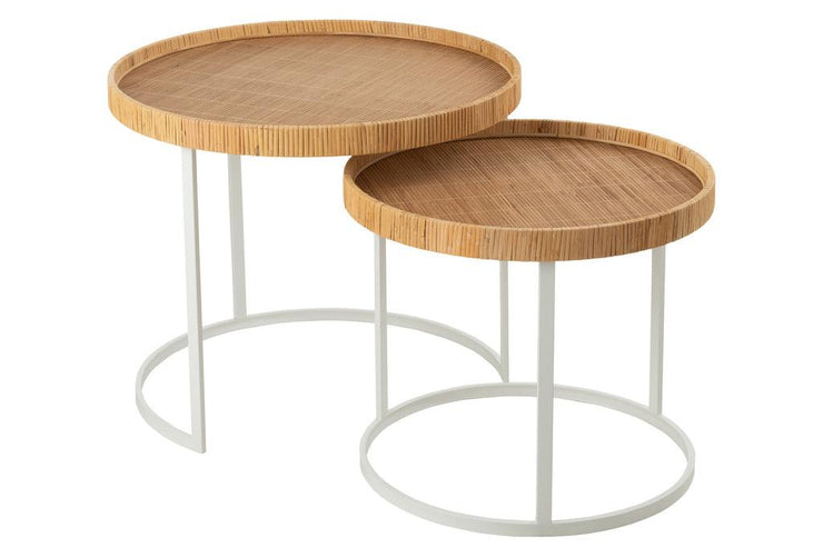 Set van twee sidetables Mysterie Metaal/Mdf Wit/Naturel - Florismoo