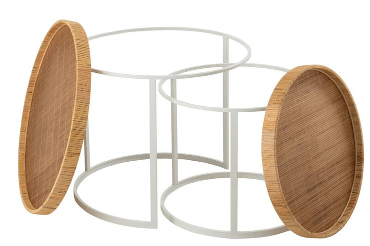 Set van twee sidetables Mysterie Metaal/Mdf Wit/Naturel - Florismoo