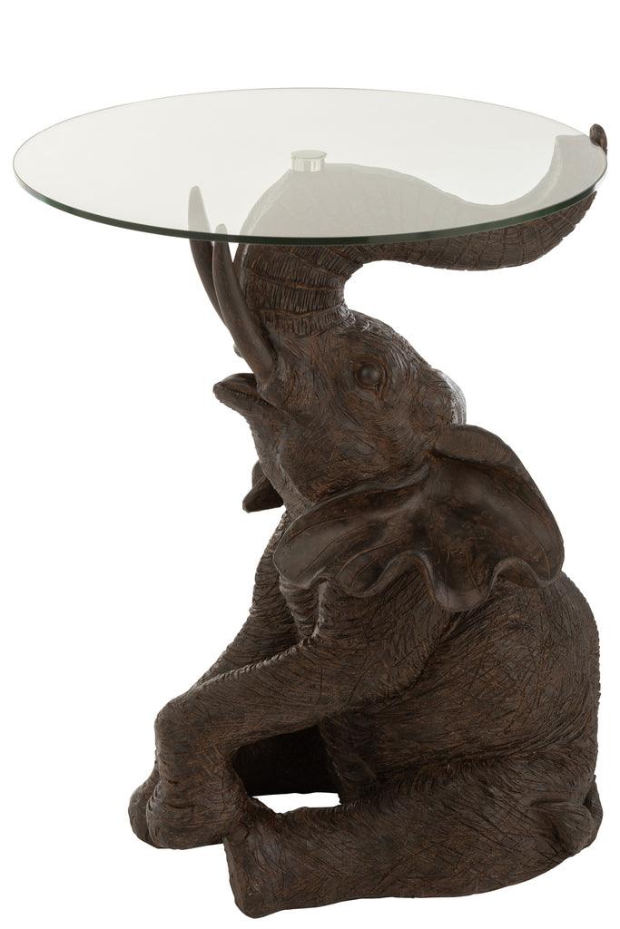 Tafel Olifant Poly/Glas Donker Bruin - Florismoo