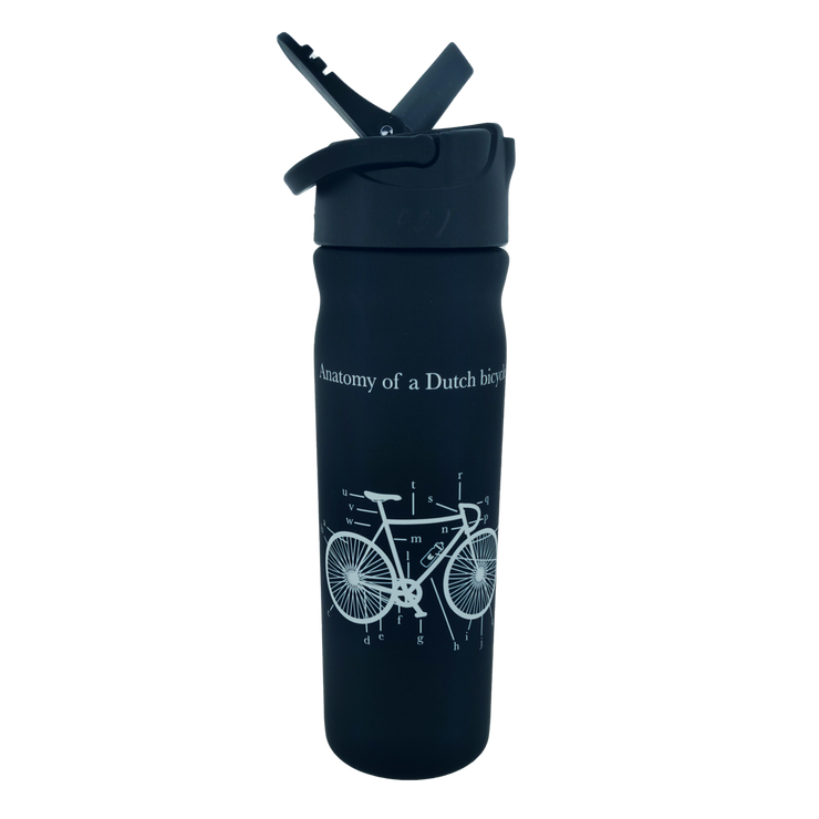 Drinkfles Dutchies Black Bicycle 500 ml -  "Lekvrije roestvrijstalen waterfles met Nederlandse print en drinkdop.